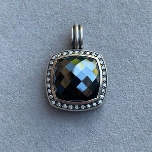 David Yurman Sterling Silver 17mm Albion Hematite Enhancer Pendant Diamonds DY